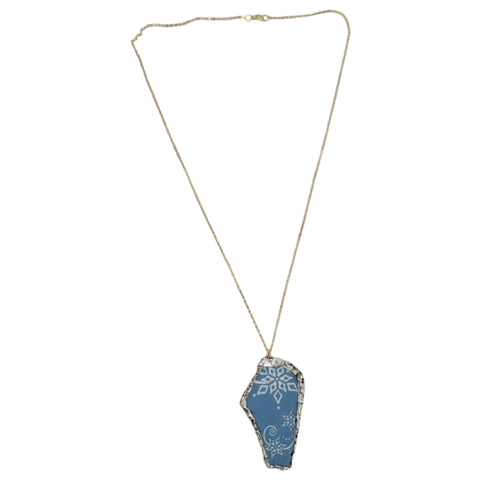 Upcycled Temptations Gold Plated Broken Ceramic Snowflake Coffin Necklace
